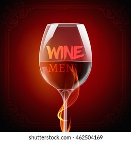 Wine menu card design template. Wine list template layout with fire on background.