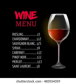 Wine menu card design template. Wine list template layout.