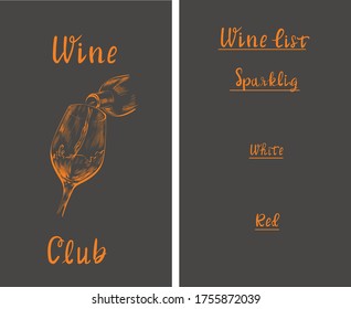 wine menu, champagne, pouring in glass, lettering vector isolated menu