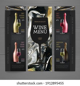 Wine menu design with alcohol ink texture. Marble texture background.