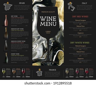 Wine Menu Design With Alcohol Ink Texture. Marble Texture Background