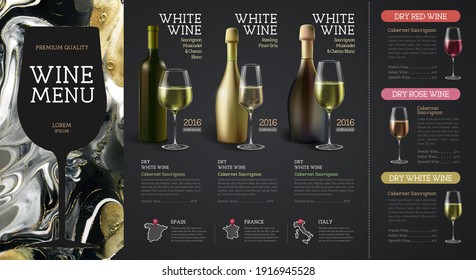 Wine Menu Design With Alcohol Ink Texture. Marble Texture Background.