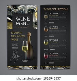 Wine Menu Design With Alcohol Ink Texture. Marble Texture Background.