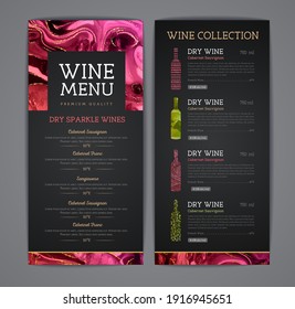 Wine Menu Design With Alcohol Ink Texture. Marble Texture Background.