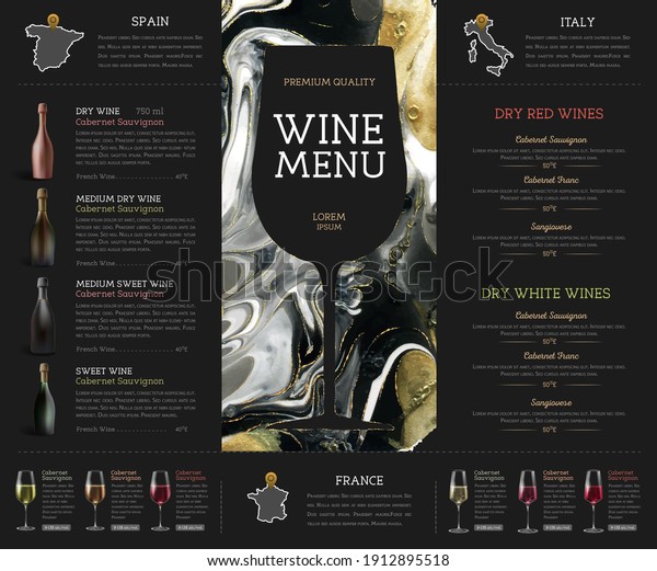 Wine menu design with alcohol ink texture.\
Marble texture background