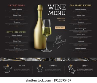 Wine menu design with  Marble texture background. Chalk drawing background.