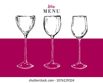 Wine menu design template - vector card with glasses