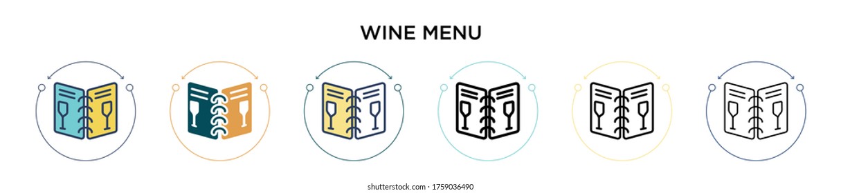 Wine menu icon in filled, thin line, outline and stroke style. Vector illustration of two colored and black wine menu vector icons designs can be used for mobile, ui, web