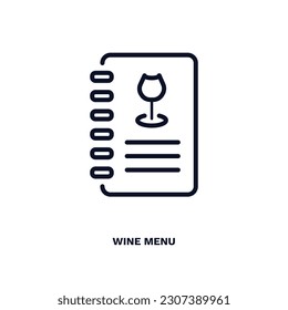 icono del menú de vinos. Icono de la carta de vinos en línea delgada de la colección de hoteles y restaurantes. Vector de contorno aislado en fondo blanco. El símbolo de menú de vino editable puede ser utilizado web y móvil