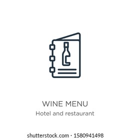 Wine menu icon. Thin linear wine menu outline icon isolated on white background from hotel and restaurant collection. Line vector sign, symbol for web and mobile