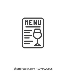 Icono de línea de menú Vino. signo de estilo lineal para concepto móvil y diseño web. Icono del vector de contorno de la lista de vinos. Símbolo, ilustración del logotipo. Gráficos vectoriales