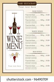 Wine Menu With A Price List Of Different Wines