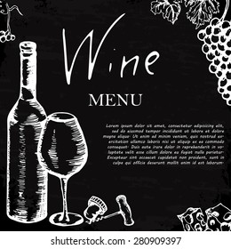 Wine menu. Retro card or flayer. Restaurant theme. Vector illustration.