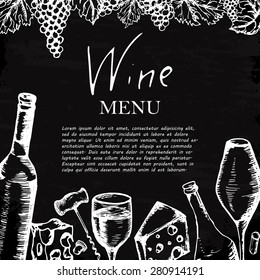Wine menu. Retro card or flayer. Restaurant theme. Vector illustration.