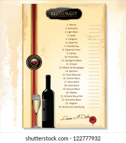 Wine menu template with a price list