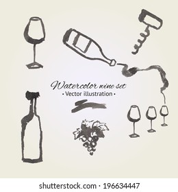 Wine Menu. Watercolor painting. Vector illustration