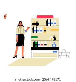 Wine Merchant Standing Near Wine Shelves In Flat Vector Illustration Symbolizing Wine Sales, Retail Business, And Beverage Industry, Isolated On White Background