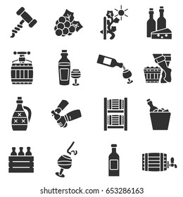 Wine, monochrome icons set. Storing, cooking, and drinking wines. isolated vector monochrome illustrations.