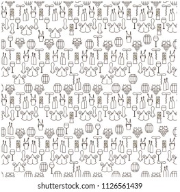 Wine monochrome seamless pattern. Line style wine on white. Perfect wine design element stock vector illustration for web, for print
