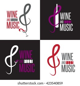 wine and music festival emblems set vector design