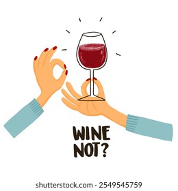 Wine not. Wine lettering calligraphy wine quote, Hand sketched inspirational quote.