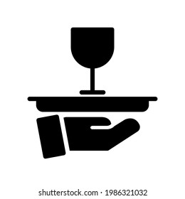 Wine on tray icon Design Template. Illustration vector graphic. simple black glyph icon isolated on white background. Perfect for your web site design, logo, symbols of restaurants, cafe
