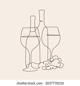 Wine one line sketch vector