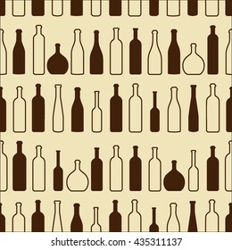 Wine outline seamless pattern. Bottles silhouette. Design elements for banners, markets, alcohol advertising, bars and vineyards