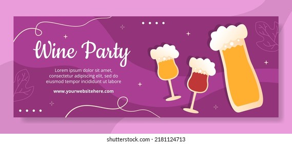 Wine Party Cover Template Flat Cartoon Background Vector Illustration
