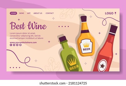 Wine Party Social Media Landing Page Template Flat Cartoon Background Vector Illustration
