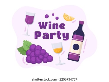 Plantilla de Wine Party dibujó ilustración plana con danza popular, sosteniendo una botella de champán y bebida en concepto de evento festivo
