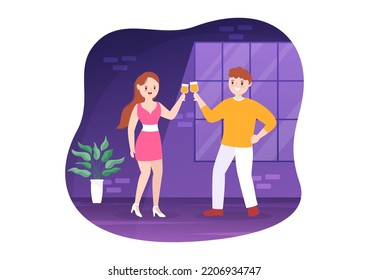 Wine Party Template Hand Drawn Cartoon Flat Illustration with People Dance, Holding a Bottle of Champagne and Drinking in Festive Event Concept