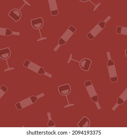 Wine Pattern. Vector seamless pattern or background with bottles and glasses of wine