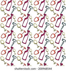 Wine pattern. Watercolor vector illustration