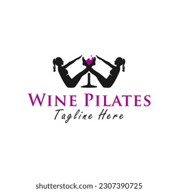 diseño del logo de la ilustración del vector de pilates de vino