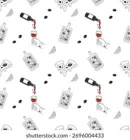 Wine and pizza board seamless pattern for trattoria and pairing