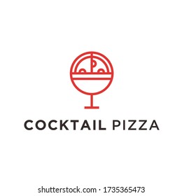 wine pizza logo with wine glass and pizza vector illustration on white background