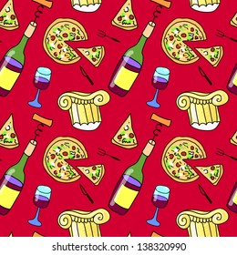 wine and pizza seamless pattern