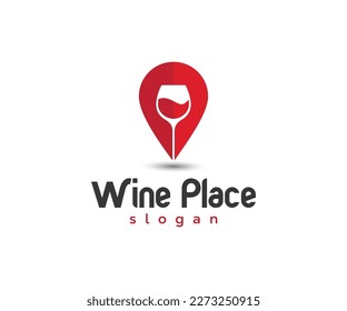 Logo de Wine Place. Punto de vino, ubicación, plantilla vectorial del logotipo del pin