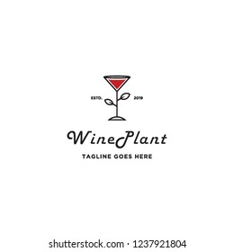 wine and plant logo icon vector