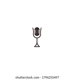 Wine Podcast Logo. Outline wine glass and podcast symbol combination.