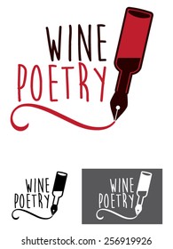 Wine poetry, vector illustrations usable as a template logo. A modern and elegant illustrations, depicting a bottle of wine that is a pen.