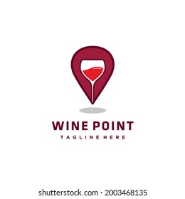 Plantilla de diseño vectorial de icono de logotipo de punto de vino. La ubicación del vino. Tienda de vinos.	