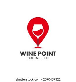 plantilla de diseño vectorial del logotipo de puntos de vino. que consiste en un icono de copa de vino con un icono de puntero. ubicación del vino. tienda de vinos.