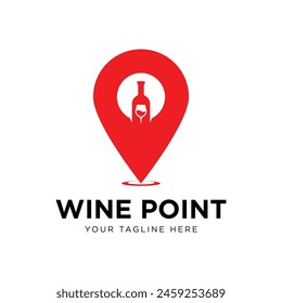 wine point logo vector design template. consisting of glass and wine bottle icons with pointer icons. wine location. wine shop.