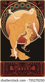 Wine Poster in Art Nouveau Style. Wine Illustration. Wine Card. Wine Vector Poster. CMYK.
AVAILABLE ON ETSY:
https://www.etsy.com/listing/565087893/wine-poster-art-nouveau?ref=pr_shop