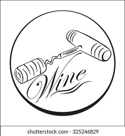 Wine poster. Silhouette of a corkscrew. Logo