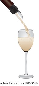 Wine is poured into a glass from a bottle.