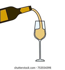 wine pouring from bottle in wine glass vector illustration