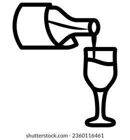 Wine pouring from bottle into glass line icon, Wine festival concept, Bottle and glass sign on white background, tasting wine icon in outline style for mobile, web design. Vector graphics